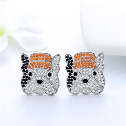 French Bulldog Stud Earrings for Women and Girls Sterling Silver Cz Ginger Lyne Collection