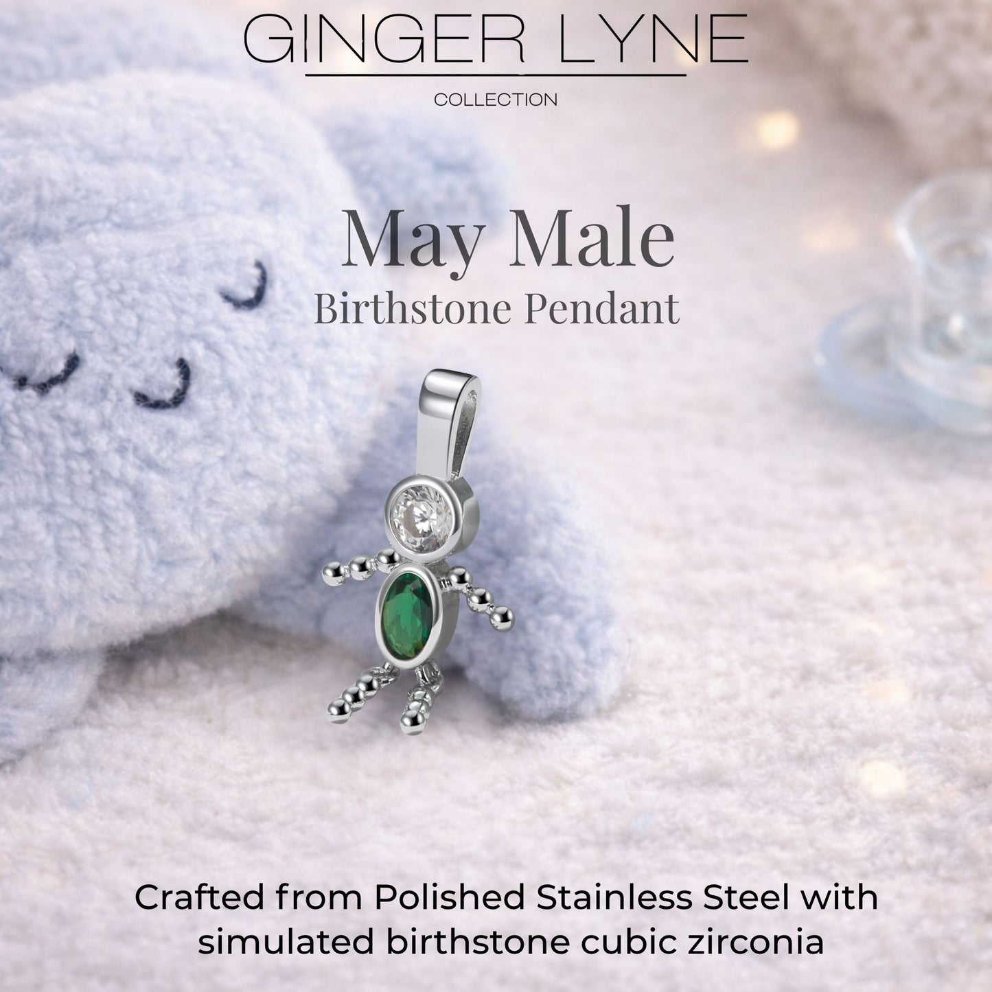 Birthstone Family Pendant for Mom by Ginger Lyne Stainless Steel Cubic Zirconia Charms For Grandma Necklace_Male-May-Silver-3