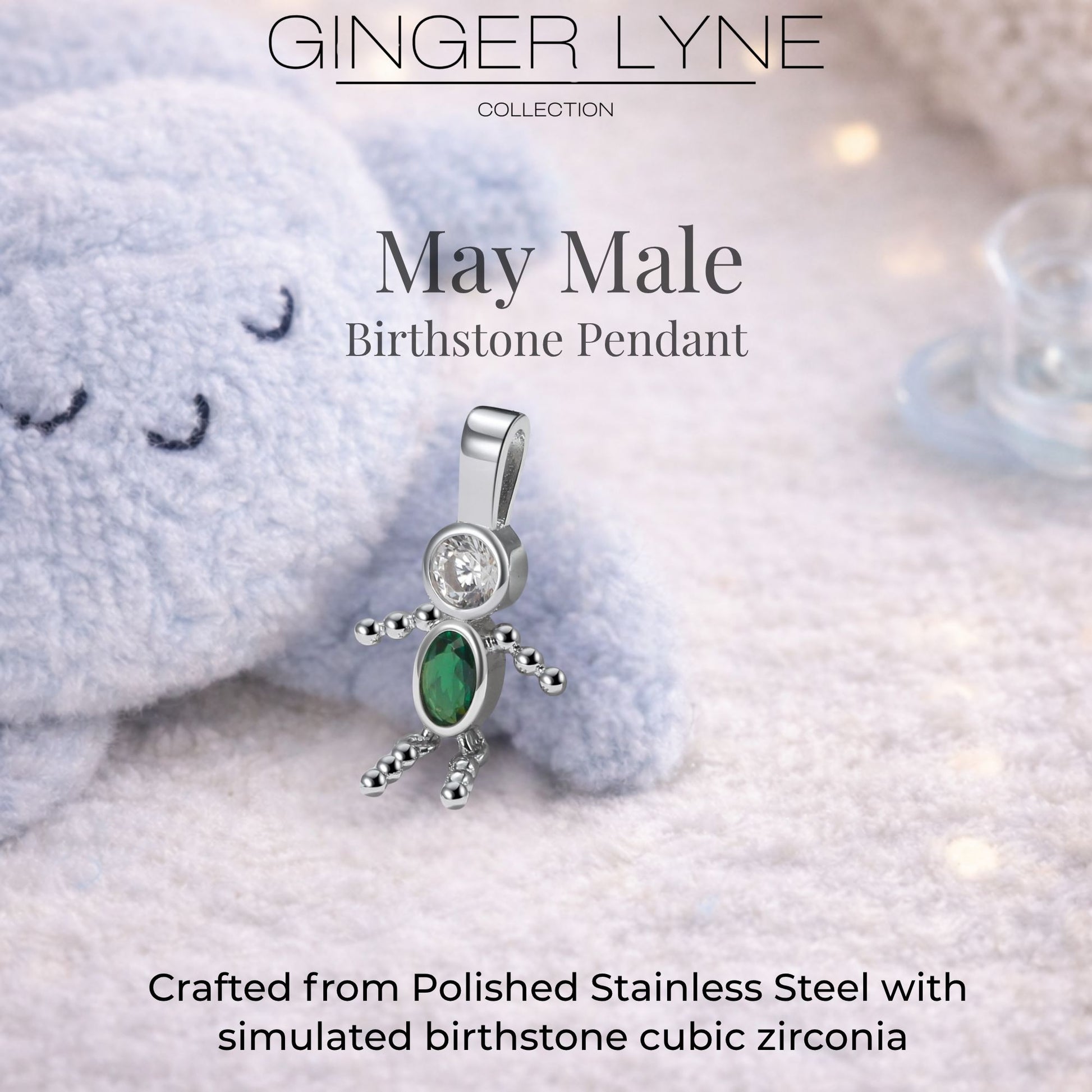 Birthstone Family Pendant for Mom by Ginger Lyne Stainless Steel Cubic Zirconia Charms For Grandma Necklace_Male-May-Silver-3