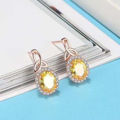 Halo Drop Earrings for Women Yellow Cz Rose Sterling Silver Ginger Lyne Collection