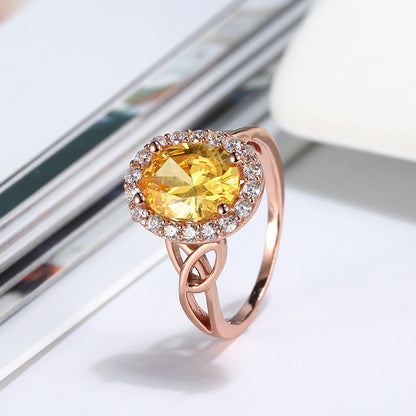 Halo Yellow Cz Engagement Ring for Women Rose Gold Sterling Silver Ginger Lyne Collection - 6