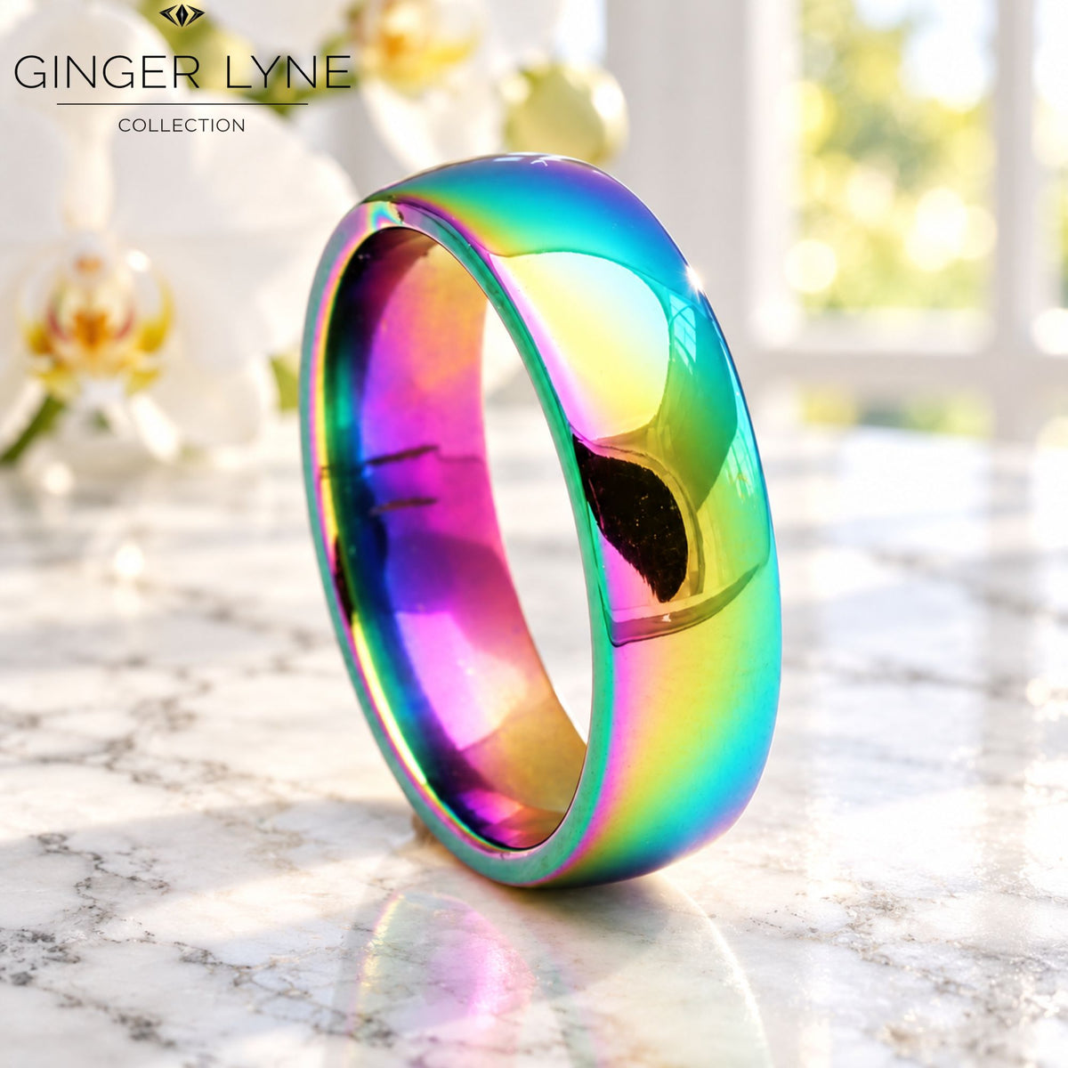 Rainbow6mmStainlessSteelWeddingBandRingforWomenorMenbyGingerLyneSize10.5_6mmRainbow-2