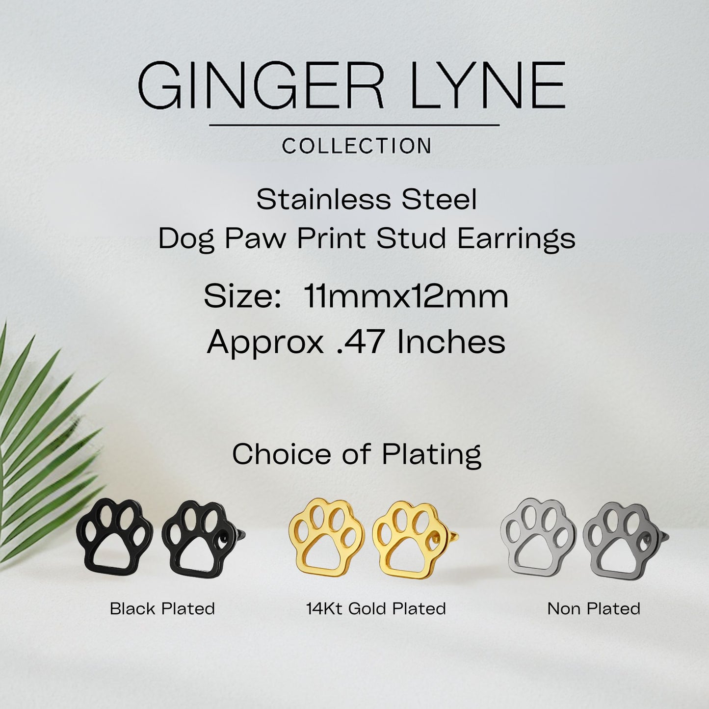 Ginger Lyne Paw Print Earrings for Women Pet Dog or Cat Lover Stainless Steel Stud - Silver Tone
